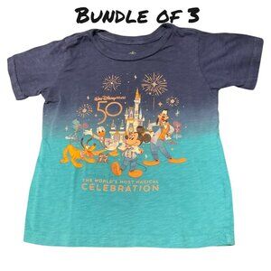 Bundle Of 3 Walt Disney World Mickey 50th Anniversary Childs T-Shirts Xs, Small